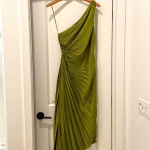 VICI Glam Satin Pleated One Shoulder Asymmetrical Dress